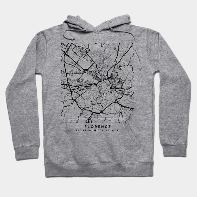FLORENCE ITALY BLACK CITY STREET MAP ART Hoodie by deificusArt